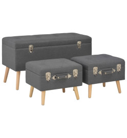 Tabourets de rangement 3 pcs Gris foncé Tissu