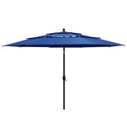 Parasol à 3 niveaux avec mât en aluminium Bleu azuré 3,5 m