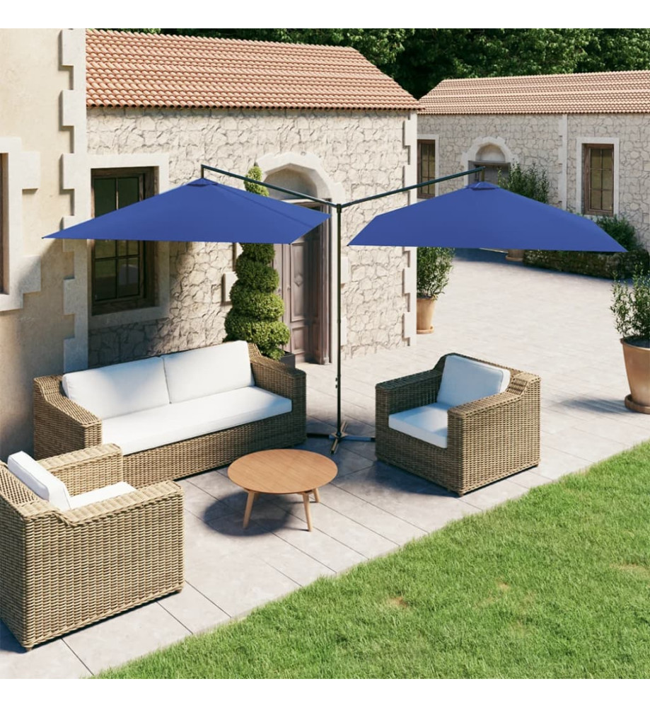 Parasol double avec mât en acier Bleu azuré 600x300 cm