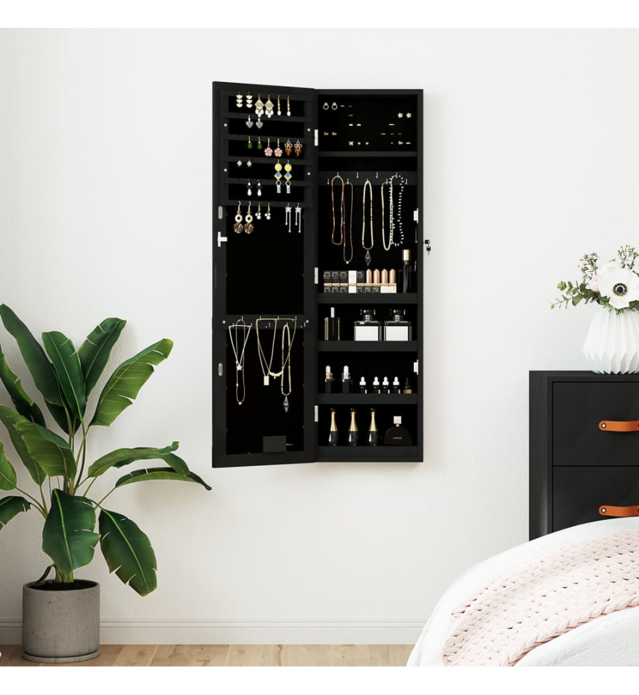 Armoire à bijoux avec miroir et éclairage LED mural noir