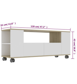 Meuble TV Blanc et chêne sonoma 120x35x48 cm Bois d'ingénierie