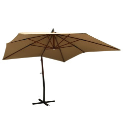 Parasol suspendu avec mât en bois 300 cm Taupe