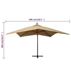 Parasol suspendu avec mât en bois 300 cm Taupe