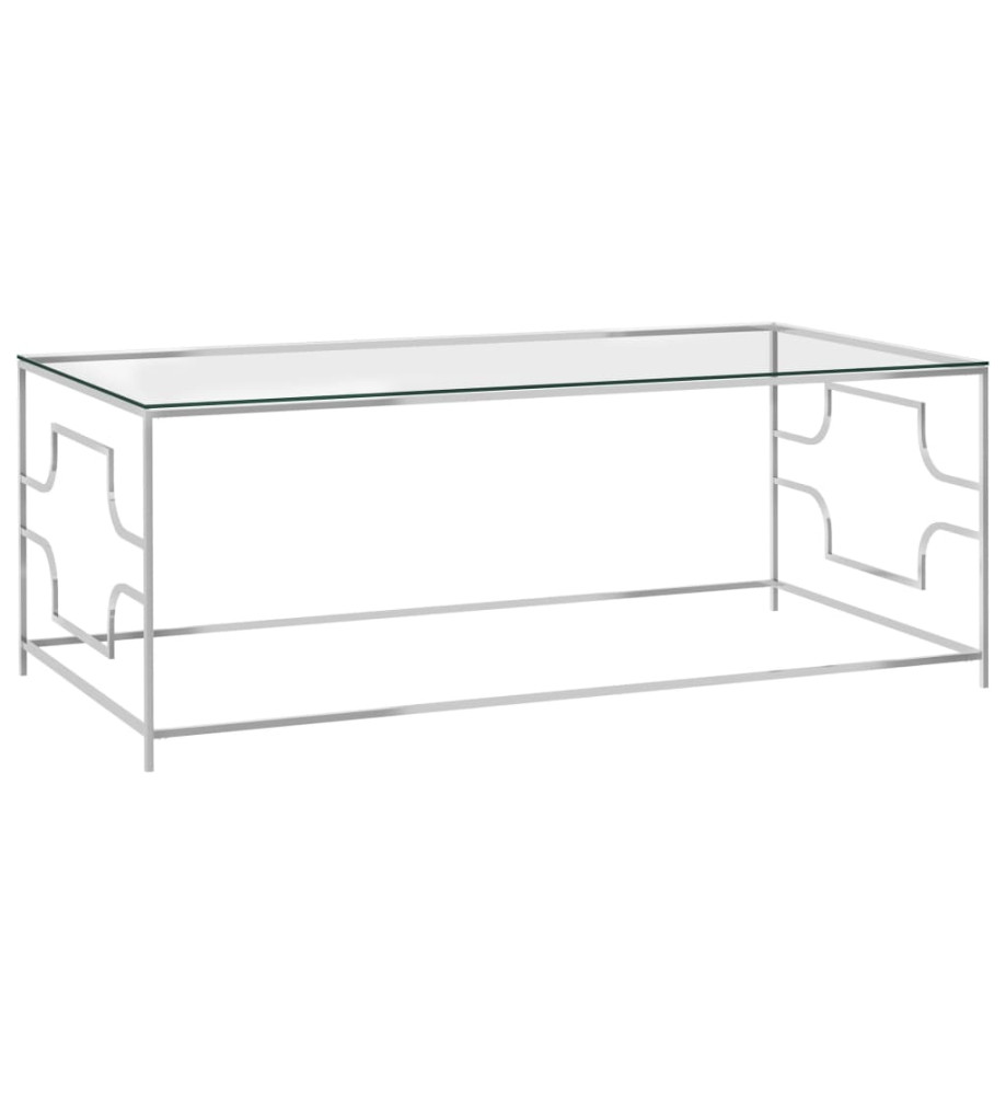 Table basse Argenté 120x60x45 cm Acier inoxydable et verre