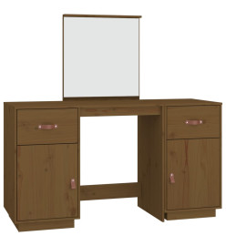 Ensemble de coiffeuse et miroir Marron miel Bois de pin solide