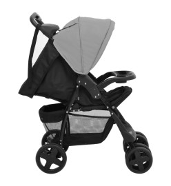 Poussette pour bébé 3-en-1 Gris clair et noir Acier