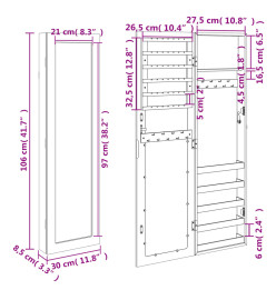 Armoire à bijoux avec miroir murale 30x8,5x106 cm