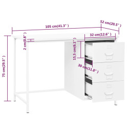 Bureau industriel avec tiroirs Blanc 105x52x75 cm Acier