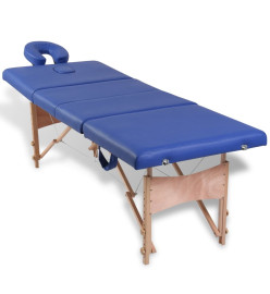 Table de massage pliable Bleu 4 zones avec cadre en bois