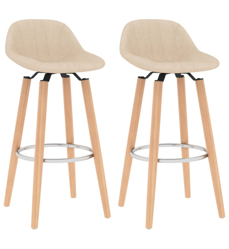 Tabourets de bar lot de 2 crème tissu