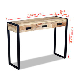 Table console avec 3 tiroirs Bois de manguier 110 x 35 x 78 cm