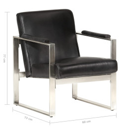 Fauteuil tube Noir 60x73x77 cm Cuir véritable