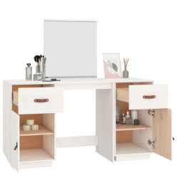 Ensemble de coiffeuse avec miroir Blanc Bois de pin solide