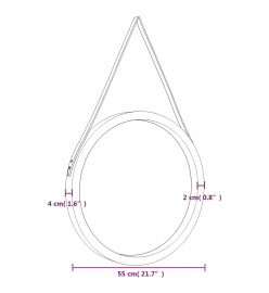 Miroir mural avec sangle Doré Ø 55 cm