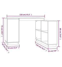 Bureau Blanc 110x50x75 cm Bois massif de pin