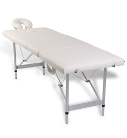 Table pliable de massage Blanc crème 4 zones au cadre aluminium