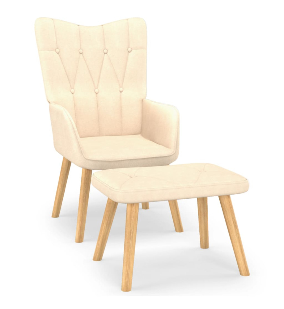 Chaise de relaxation avec tabouret Crème Tissu