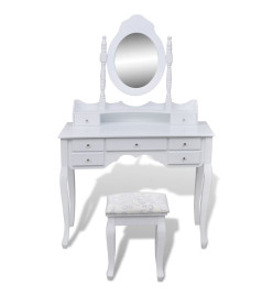 Coiffeuse avec miroir et tabouret 7 tiroirs Blanc