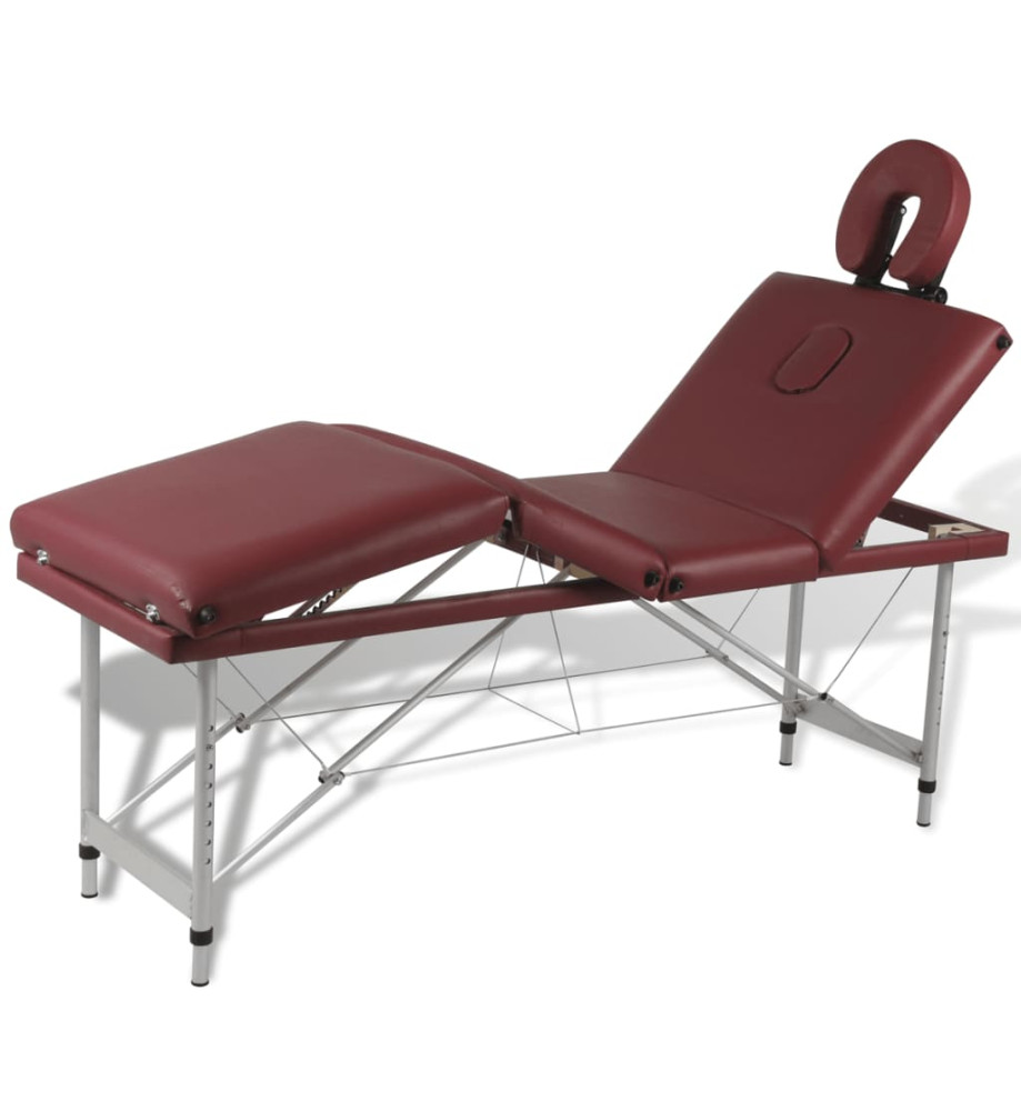 Table pliable de massage Rouge 4 zones avec cadre en aluminium