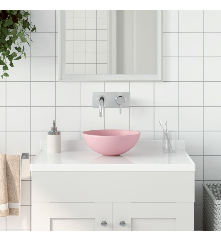 Lavabo de salle de bain Céramique Rose mat Rond