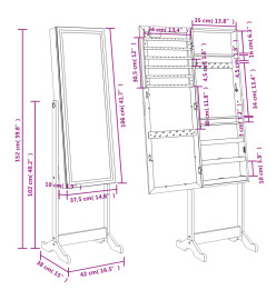 Armoire à bijoux miroir avec lumières LED sur pied noir