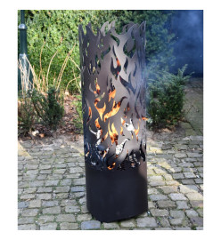 Esschert Design Baril à feu Flames Acier au carbone Noir FF408