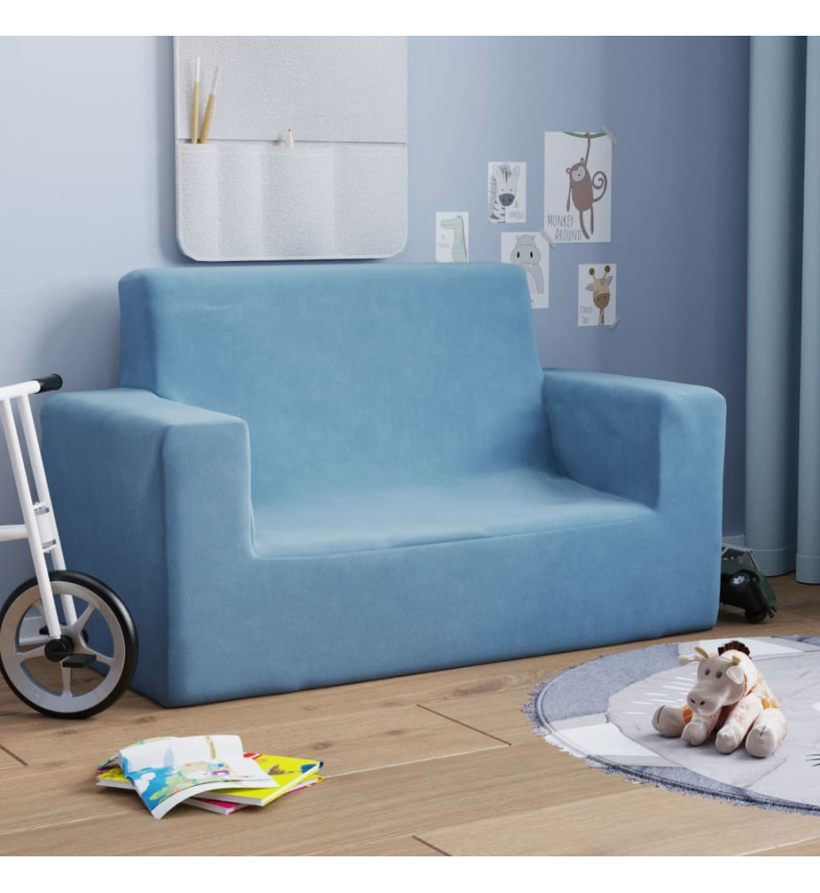 Canapé pour enfants à 2 places Bleu Peluche douce