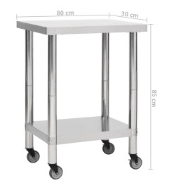 Table de travail de cuisine avec roues 80x30x85 cm Inox