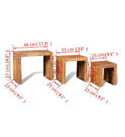 Table gigogne 3 pcs Bois massif de manguier