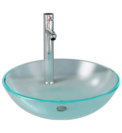 Lavabo de bain avec robinet et drain à poussoir Verre trempé