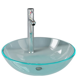 Lavabo de bain avec robinet et drain à poussoir Verre trempé