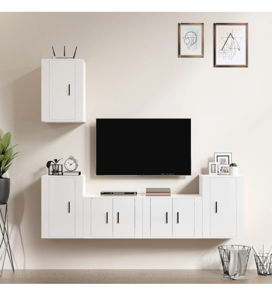 Ensemble de meubles TV 5 pcs Blanc brillant Bois d'ingénierie