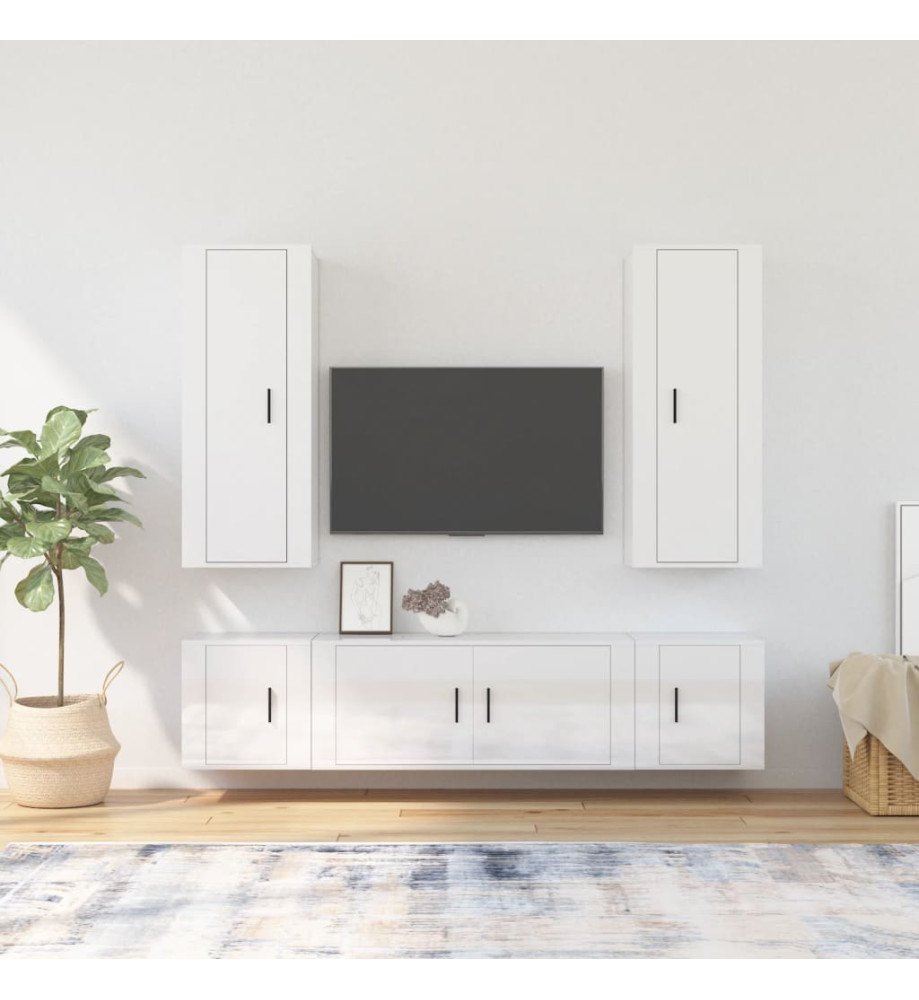 Ensemble de meubles TV 5 pcs Blanc brillant Bois d'ingénierie