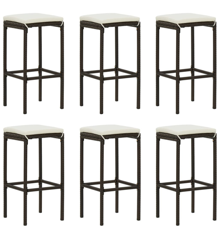 Tabourets de bar avec coussins lot de 6 marron résine tressée