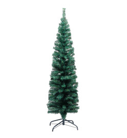 Sapin de Noël artificiel mince et LED et boules Vert 150 cm