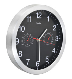 Horloge murale à quartz Hygromètre et thermomètre 30 cm Noir