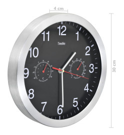 Horloge murale à quartz Hygromètre et thermomètre 30 cm Noir