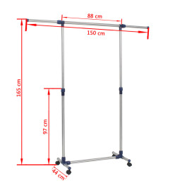 Porte-vêtements réglable Acier inoxydable 165x44x150 cm Argenté