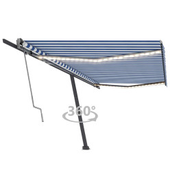 Auvent automatique capteur de vent/LED 500x300 cm Bleu et blanc