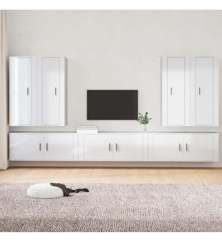 Ensemble de meubles TV 7 pcs Blanc brillant Bois d'ingénierie