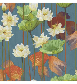 DUTCH WALLCOVERINGS Papier peint Poisson/fleur Bleu