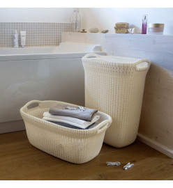 Curver Panier à linge Knit 40 L Blanc crème