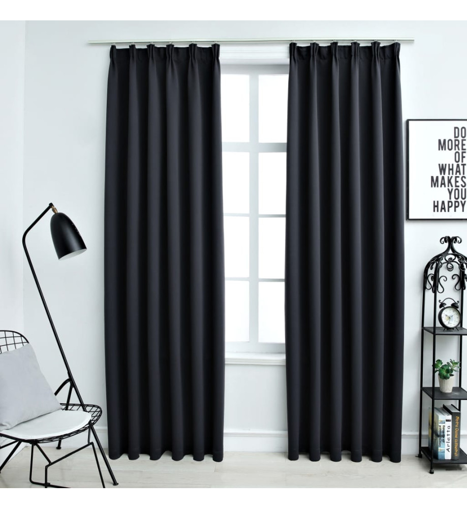 Rideaux occultants avec crochets 2 pcs Noir 140x245 cm