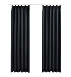 Rideaux occultants avec crochets 2 pcs Noir 140x245 cm