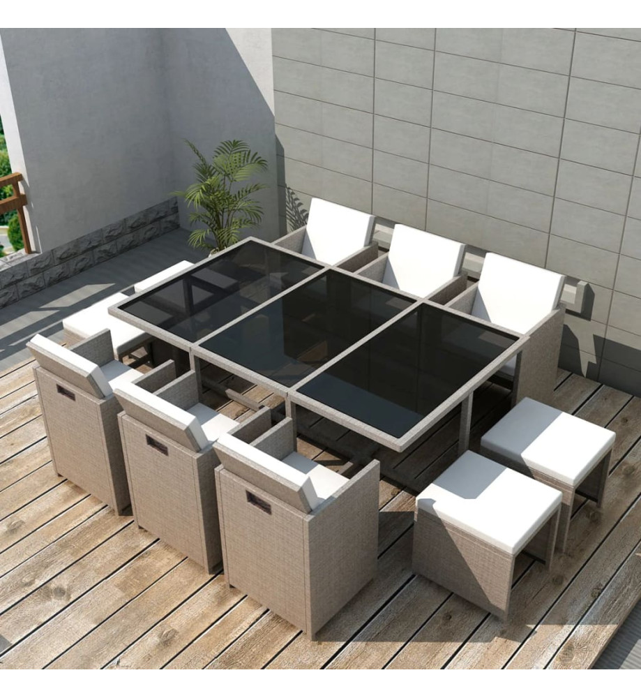 Salon de jardin encastrable avec coussins 11 pcs Rotin Beige Salon de jardin encastrable avec coussins 11 pcs Rotin Beige