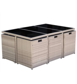Salon de jardin encastrable avec coussins 11 pcs Rotin Beige