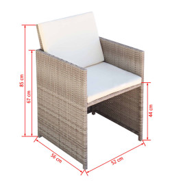 Salon de jardin encastrable avec coussins 11 pcs Rotin Beige