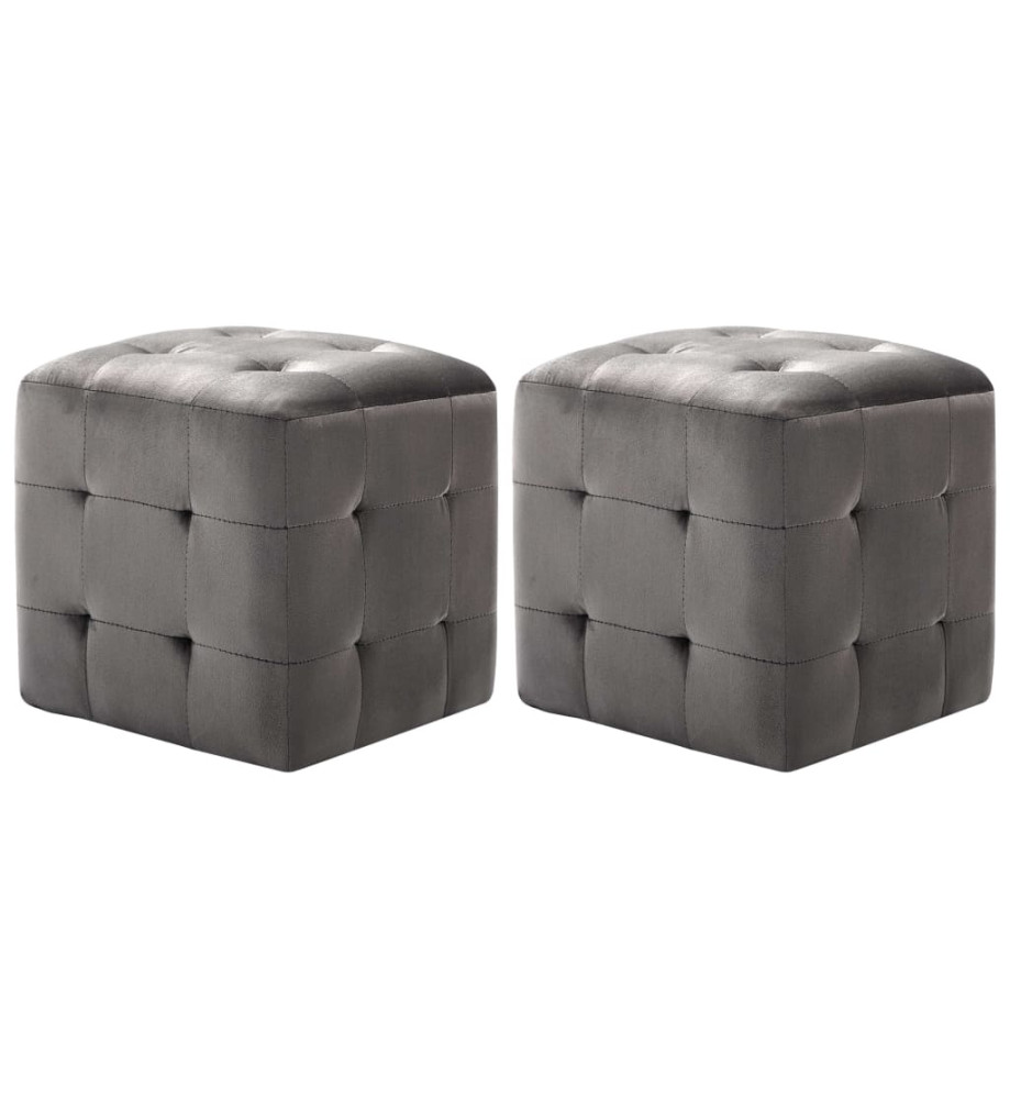 2 pcs Poufs Gris 30 x 30 x 30 cm Tissu velours