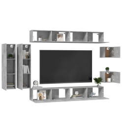 Ensemble de meubles TV 8 pcs Gris béton Bois d'ingénierie