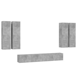 Ensemble de meubles TV 6 pcs Gris béton Bois d'ingénierie